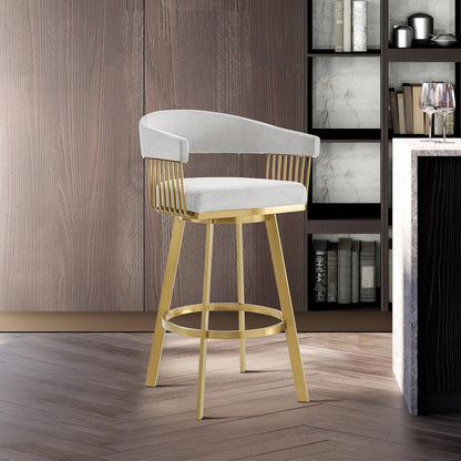 Armen Living - Chelsea 30in Swivel Bar Stool with Gold Brushed Stainless Steel and Silver Fabric - LCCSBABGLSI30 veiw 7