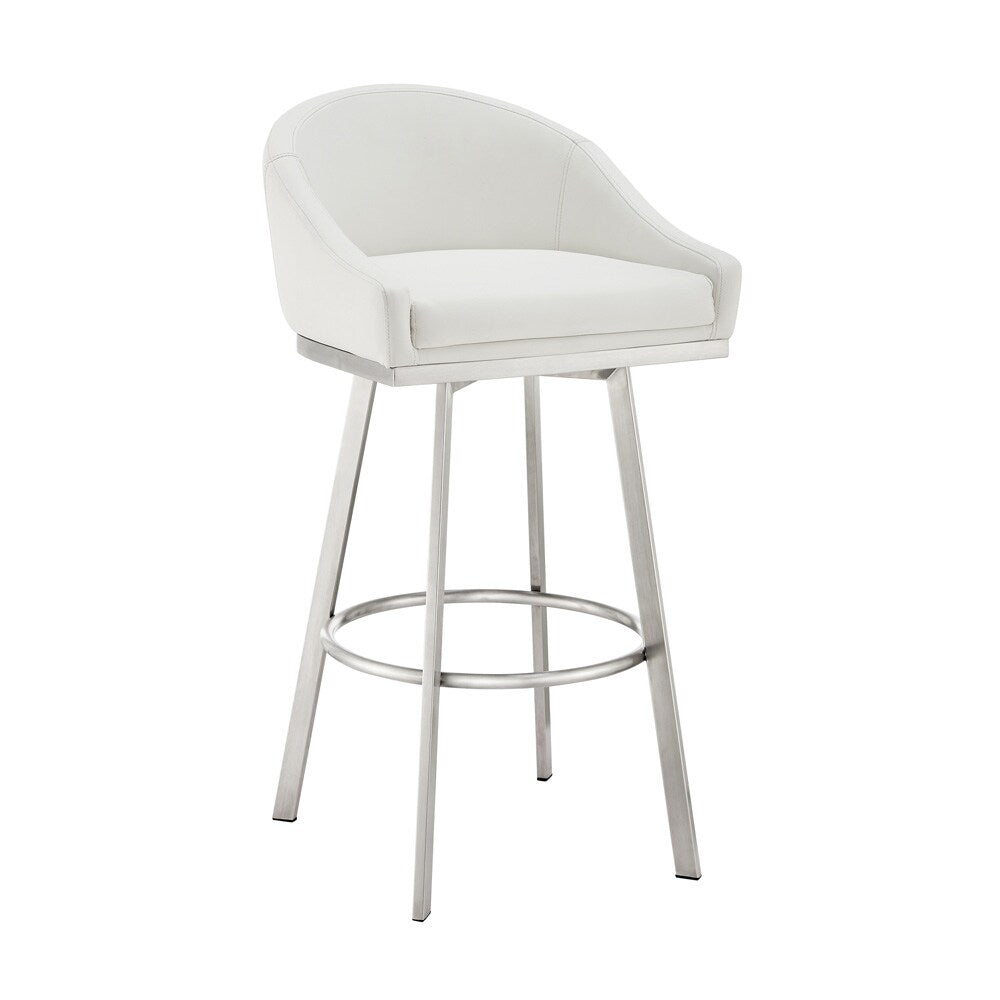 Armen Living - Eleanor 26in Swivel Counter Stool in Brushed Stainless Steel with White Faux Leather - LCELBABSWHI26 veiw 1