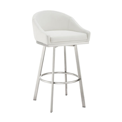 Armen Living - Eleanor 26in Swivel Counter Stool in Brushed Stainless Steel with White Faux Leather - LCELBABSWHI26 veiw 1