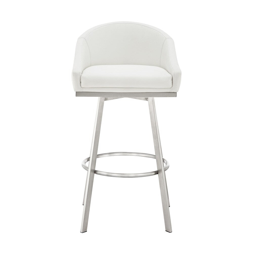 Armen Living - Eleanor 26in Swivel Counter Stool in Brushed Stainless Steel with White Faux Leather - LCELBABSWHI26 veiw 2