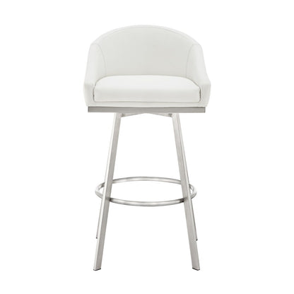 Armen Living - Eleanor 26in Swivel Counter Stool in Brushed Stainless Steel with White Faux Leather - LCELBABSWHI26 veiw 2