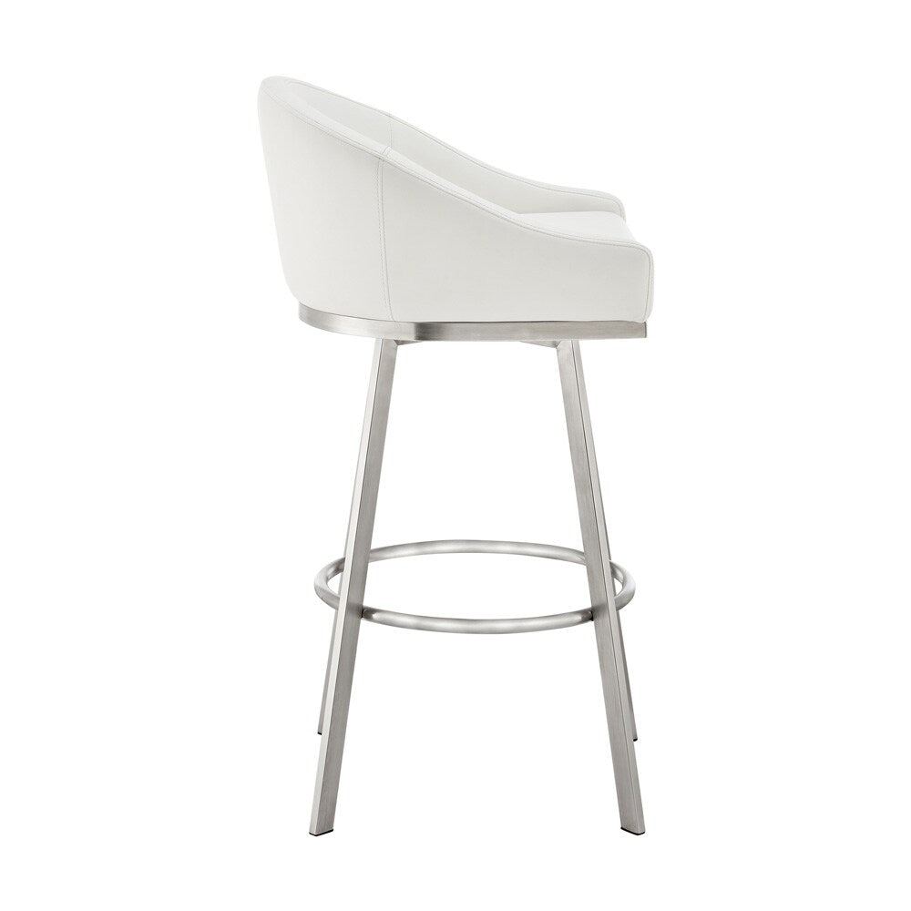 Armen Living - Eleanor 26in Swivel Counter Stool in Brushed Stainless Steel with White Faux Leather - LCELBABSWHI26 veiw 3