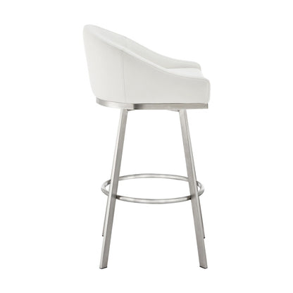 Armen Living - Eleanor 26in Swivel Counter Stool in Brushed Stainless Steel with White Faux Leather - LCELBABSWHI26 veiw 3