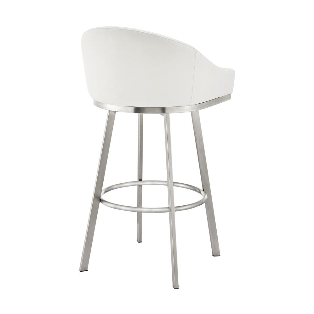 Armen Living - Eleanor 26in Swivel Counter Stool in Brushed Stainless Steel with White Faux Leather - LCELBABSWHI26 veiw 4