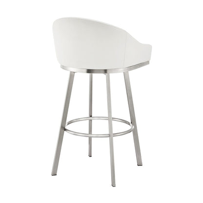 Armen Living - Eleanor 26in Swivel Counter Stool in Brushed Stainless Steel with White Faux Leather - LCELBABSWHI26 veiw 4