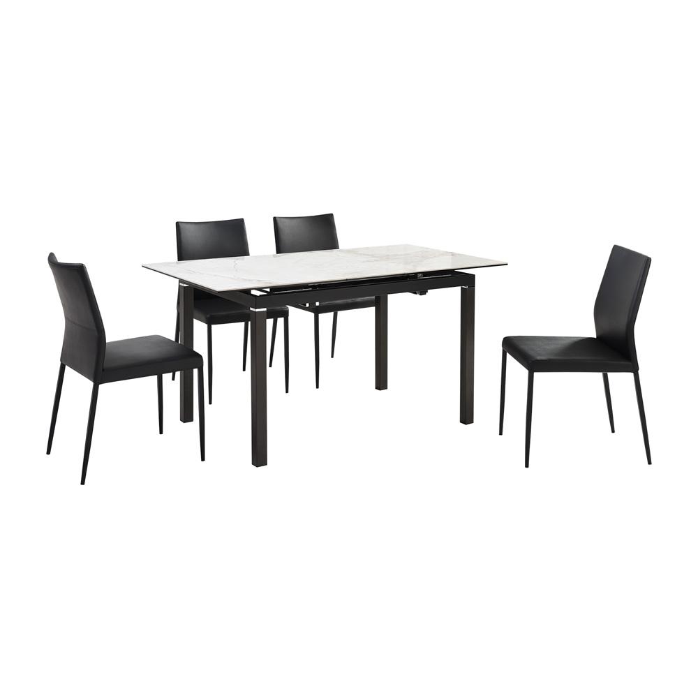 Armen Living - Giana Kash 5 Piece Extendable Dining Set with Black Faux Leather Chairs - SETGIKA5B veiw 1