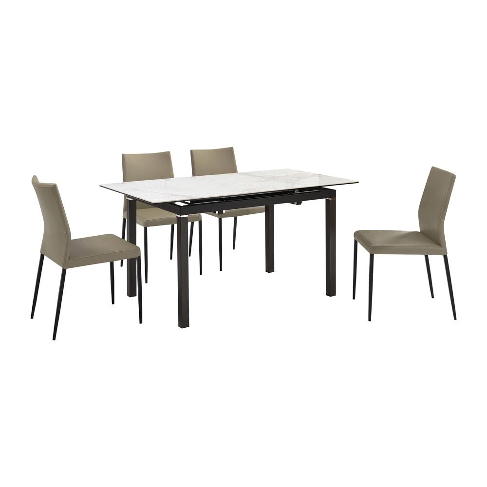 Armen Living Giana Kash 5 Piece Extendable Dining Set with Faux Leather Chairs