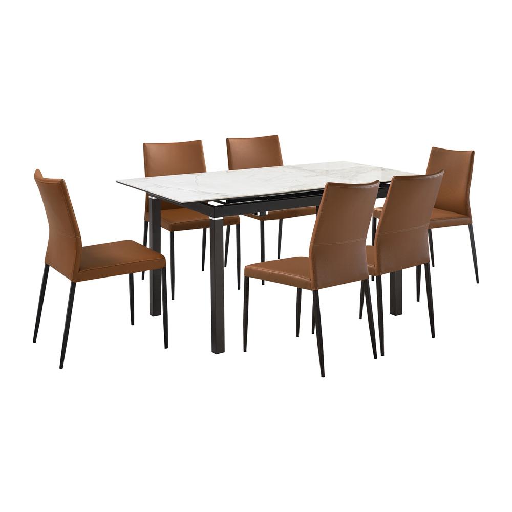 Armen Living - Giana Kash 7 Piece Extendable Dining Set with Brown Faux Leather Chairs - SETGIKA7PB veiw 1