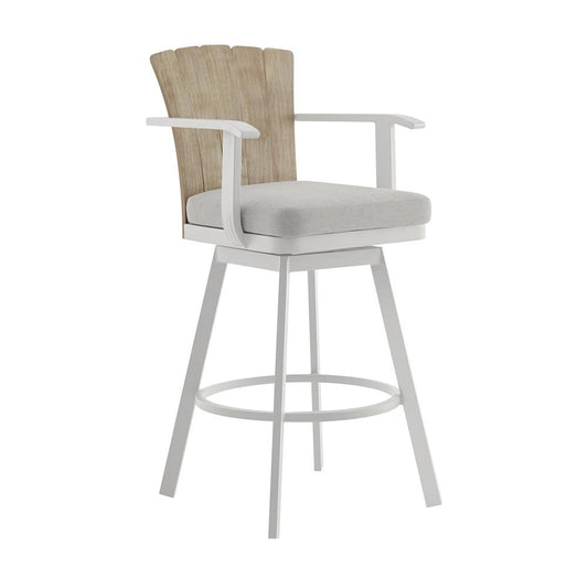 Armen Living - Hazel Outdoor Patio Swivel Counter Stool in Aluminum with Teak Wood and Argent Gray Cushion - LCHABALGRY26 veiw 1
