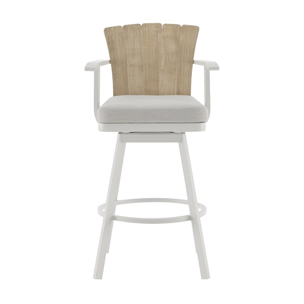Armen Living - Hazel Outdoor Patio Swivel Counter Stool in Aluminum with Teak Wood and Argent Gray Cushion - LCHABALGRY26 veiw 2