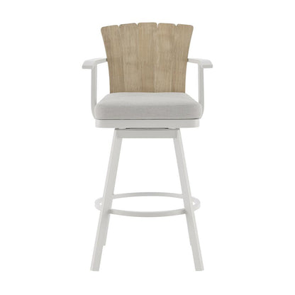Armen Living - Hazel Outdoor Patio Swivel Counter Stool in Aluminum with Teak Wood and Argent Gray Cushion - LCHABALGRY26 veiw 2