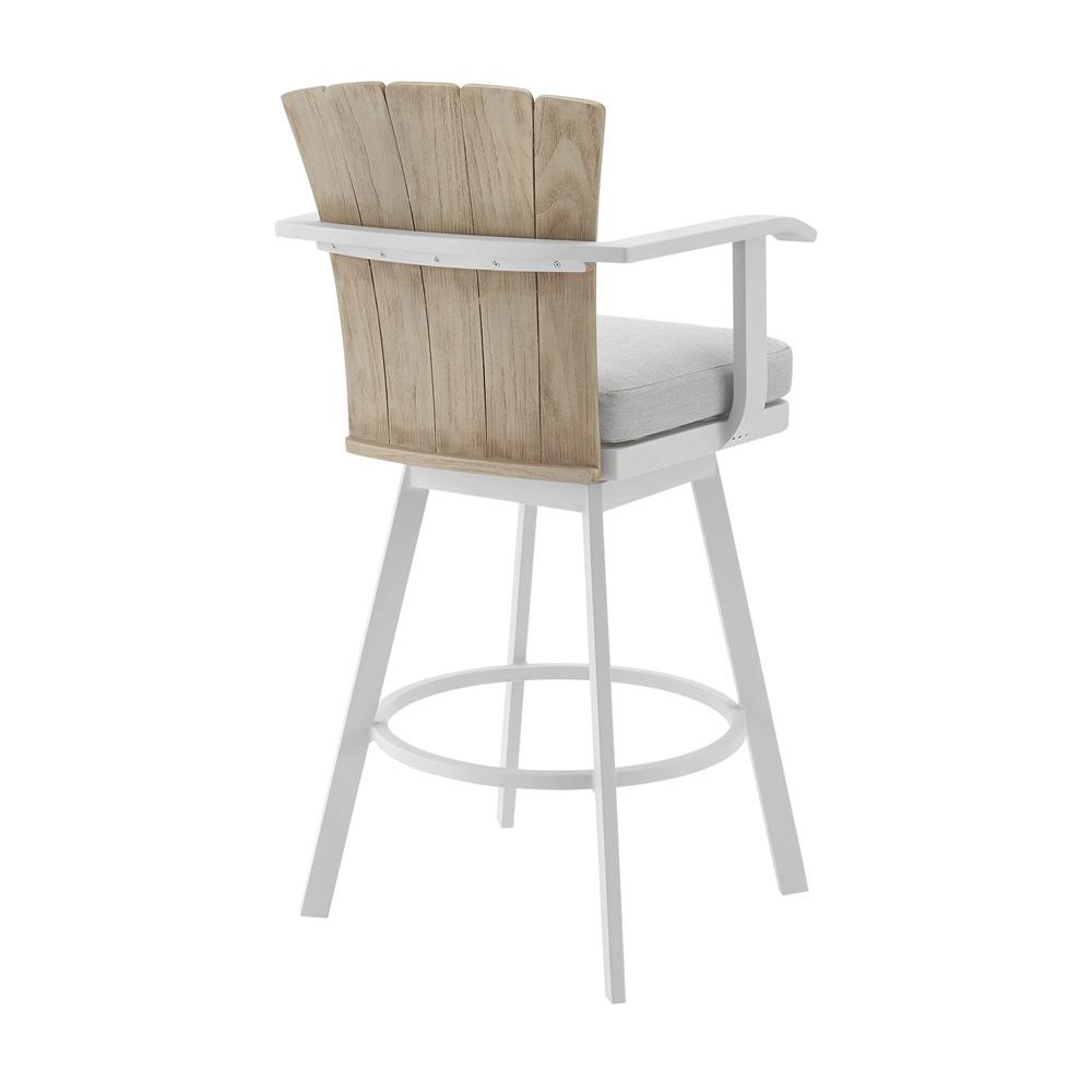 Armen Living - Hazel Outdoor Patio Swivel Counter Stool in Aluminum with Teak Wood and Argent Gray Cushion - LCHABALGRY26 veiw 3