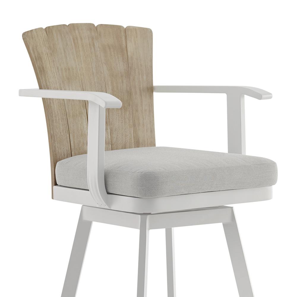 Armen Living - Hazel Outdoor Patio Swivel Counter Stool in Aluminum with Teak Wood and Argent Gray Cushion - LCHABALGRY26 veiw 4
