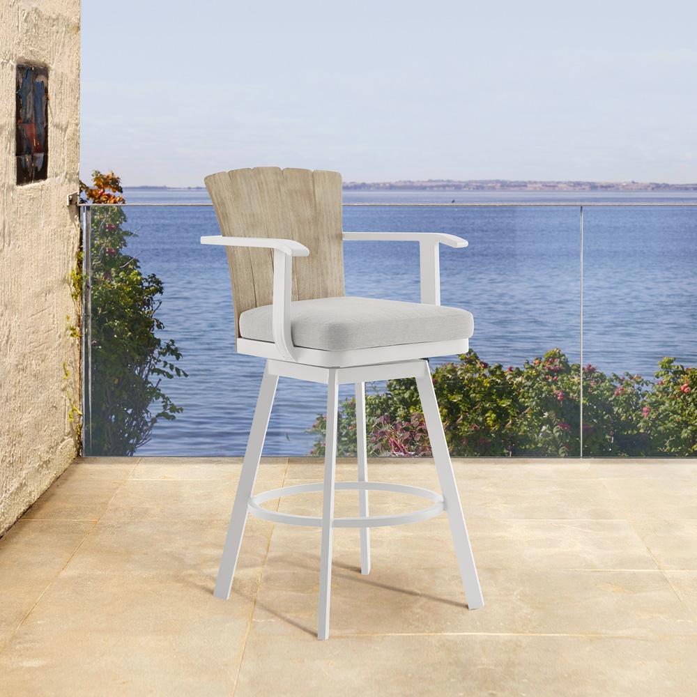 Armen Living - Hazel Outdoor Patio Swivel Counter Stool in Aluminum with Teak Wood and Argent Gray Cushion - LCHABALGRY26 veiw 7