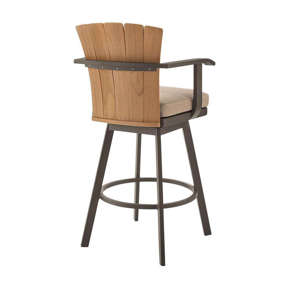 Armen Living - Hazel Outdoor Patio Swivel Counter Stool in Aluminum with Teak Wood and Brown Cushion - LCHABABRN26 veiw 3