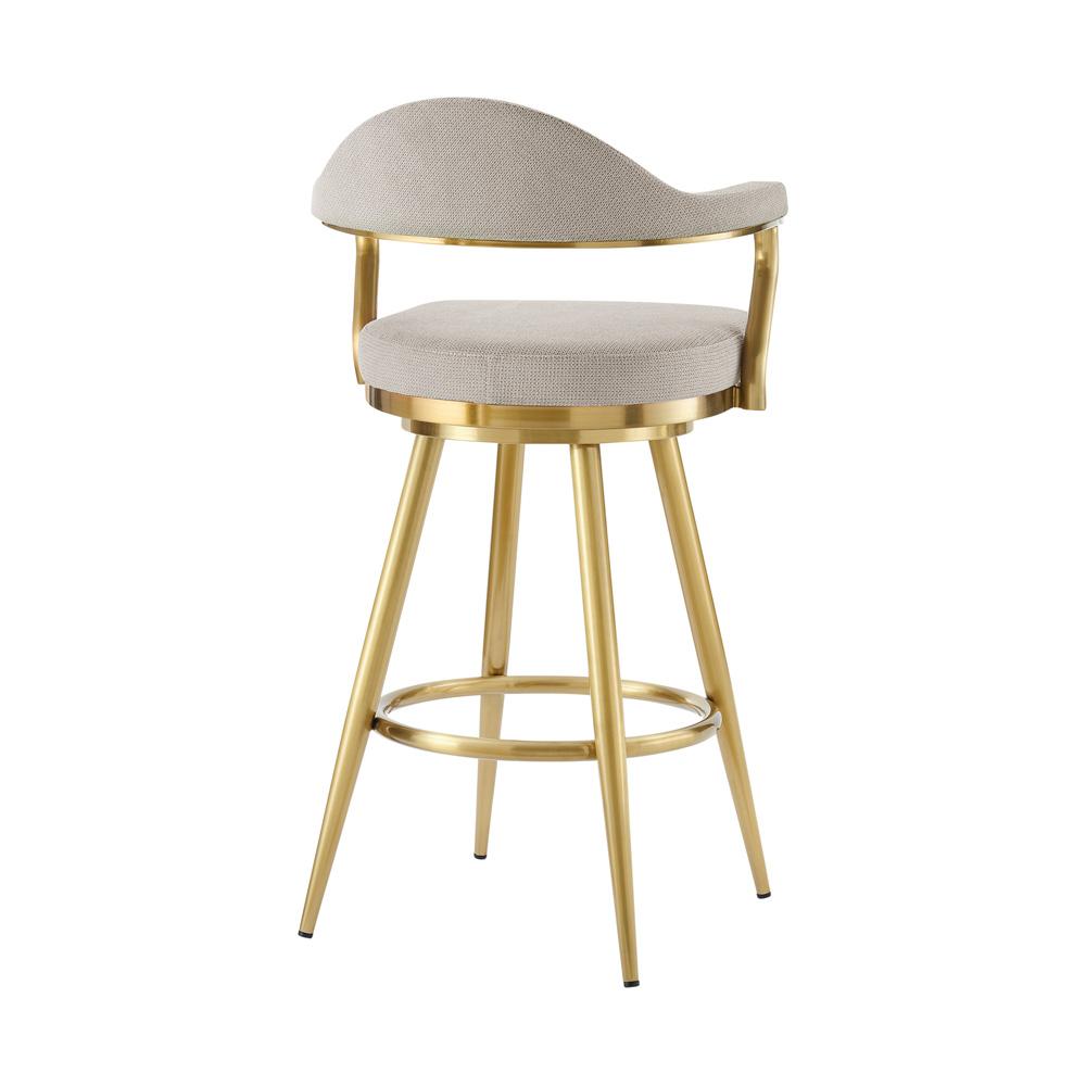 Armen Living - Justin 26in Swivel Counter Stool with Gold Brushed Stainless Steel and Taupe Fabric - LCJTBABGLTP26 veiw 3