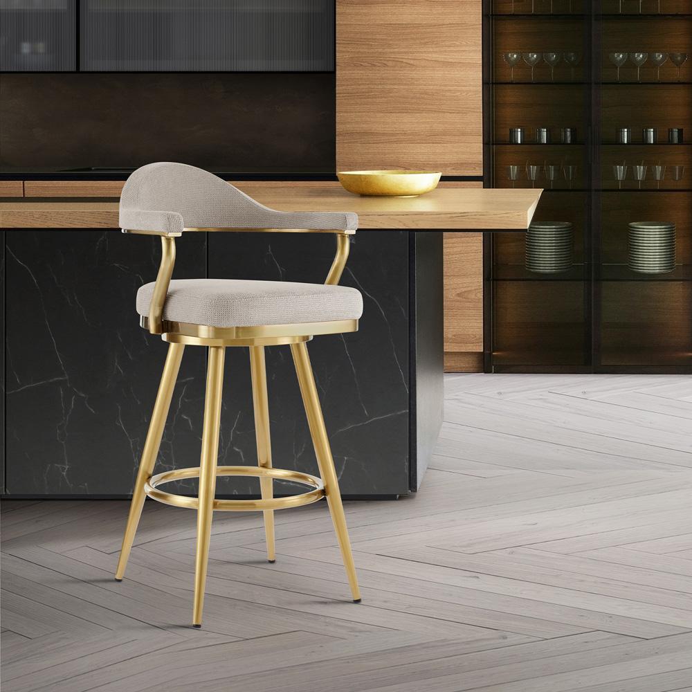 Armen Living - Justin 26in Swivel Counter Stool with Gold Brushed Stainless Steel and Taupe Fabric - LCJTBABGLTP26 veiw 7