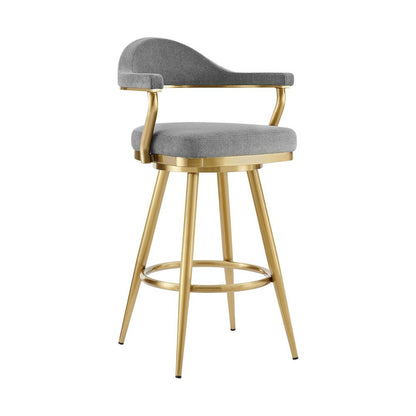 Armen Living - Justin 30in Swivel Bar Stool with Gold Brushed Stainless Steel and Anchor Gray Fabric - LCJTBABGLAGRY30 veiw 1