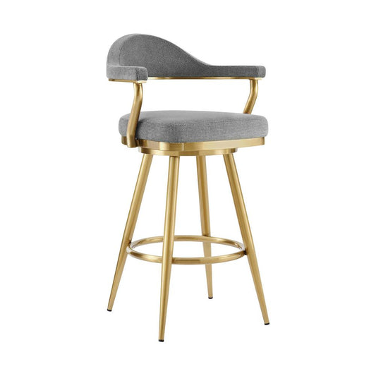 Armen Living - Justin 30in Swivel Bar Stool with Gold Brushed Stainless Steel and Anchor Gray Fabric - LCJTBABGLAGRY30 veiw 1