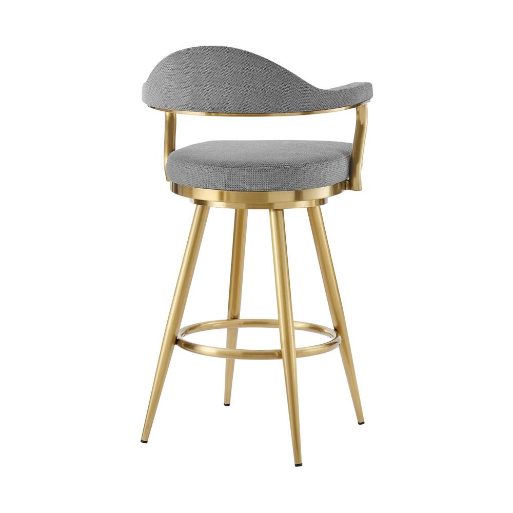 Armen Living - Justin 30in Swivel Bar Stool with Gold Brushed Stainless Steel and Anchor Gray Fabric - LCJTBABGLAGRY30 veiw 3