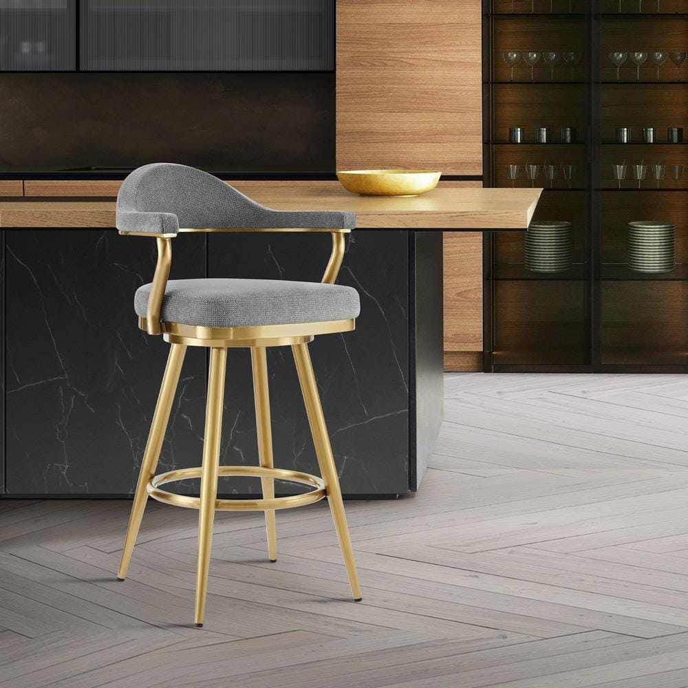 Armen Living - Justin 30in Swivel Bar Stool with Gold Brushed Stainless Steel and Anchor Gray Fabric - LCJTBABGLAGRY30 veiw 7