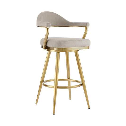 Armen Living - Justin 30in Swivel Bar Stool with Gold Brushed Stainless Steel and Taupe Fabric - LCJTBABGLTP30 veiw 1
