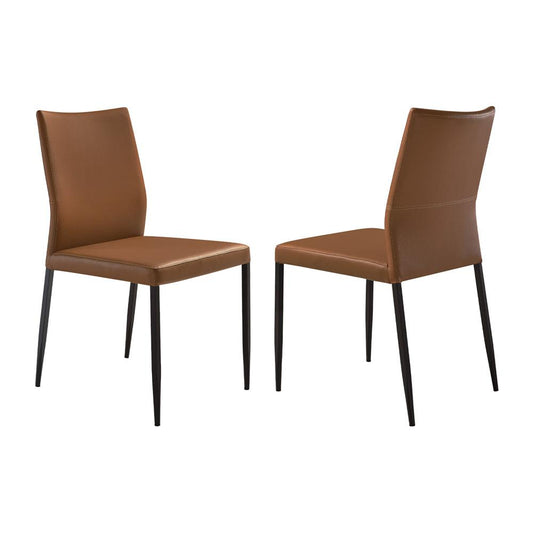 Armen Living - Kash Upholstered Dining Chair in Brown Faux Leather with Black Metal Legs - (Set of 2) - LCKASIBLKPE veiw 1