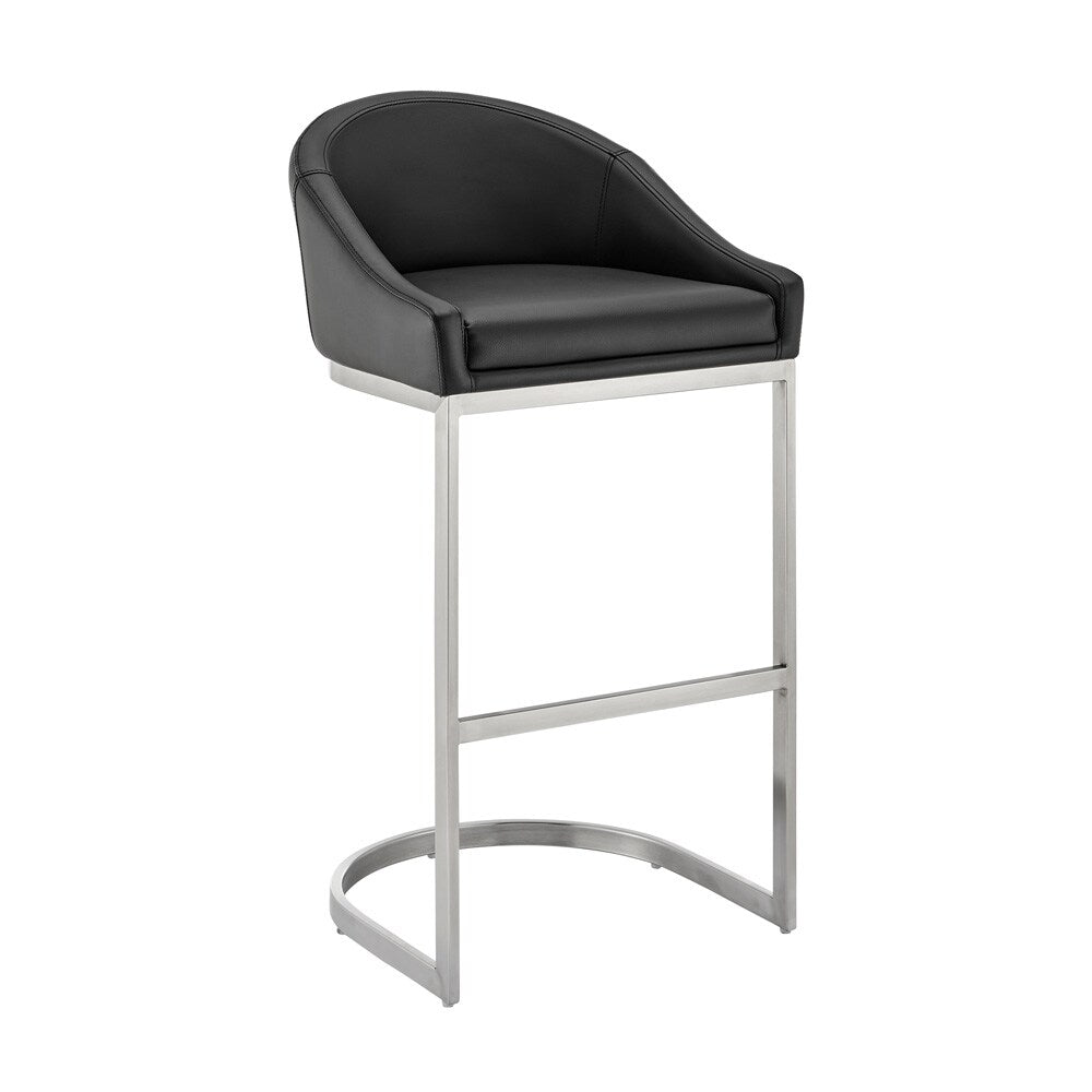 Armen Living - Katherine 26in Counter Stool in Brushed Stainless Steel with Black Faux Leather - LCKABABSBLK26 veiw 1