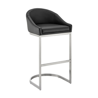 Armen Living - Katherine 26in Counter Stool in Brushed Stainless Steel with Black Faux Leather - LCKABABSBLK26 veiw 1