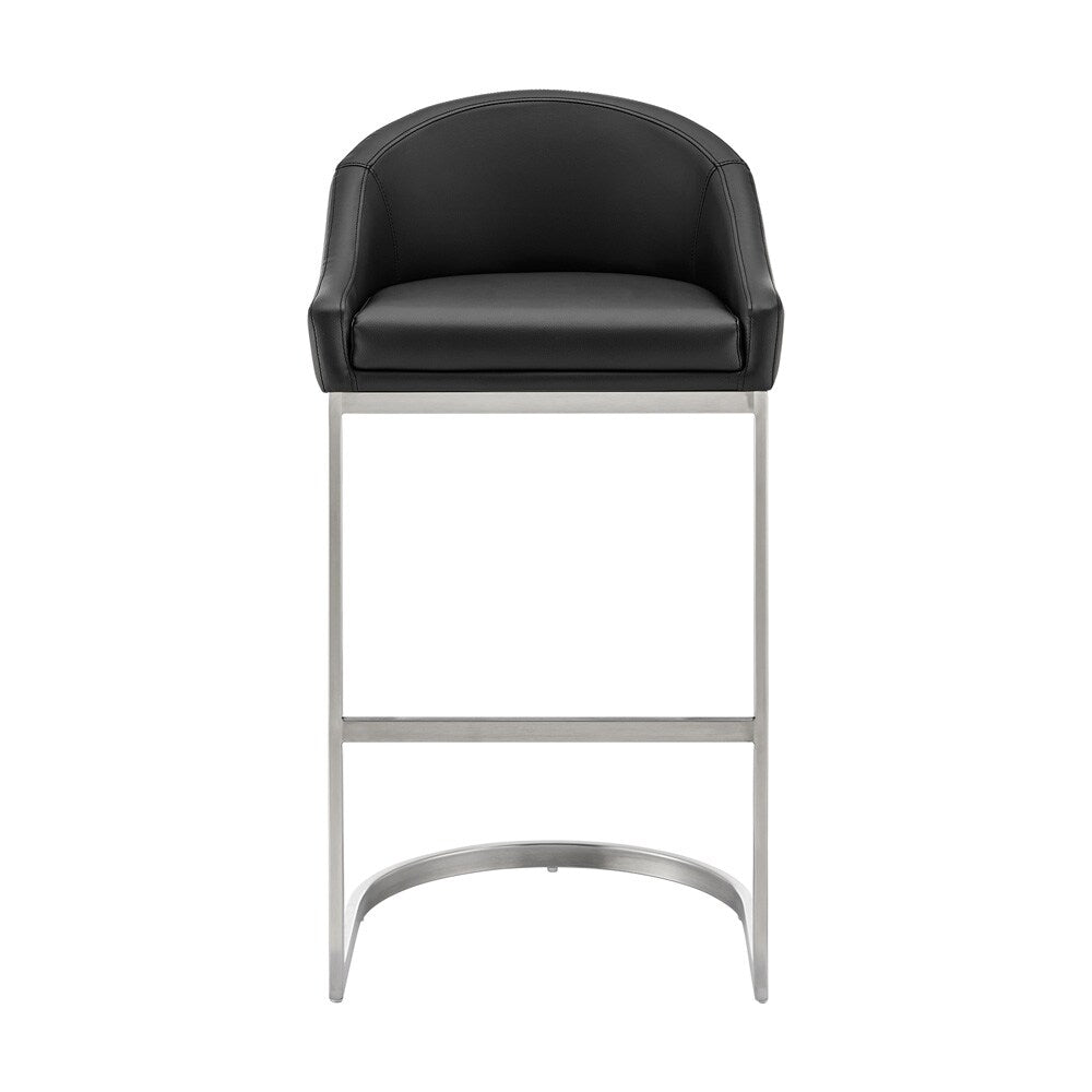 Armen Living - Katherine 26in Counter Stool in Brushed Stainless Steel with Black Faux Leather - LCKABABSBLK26 veiw 2
