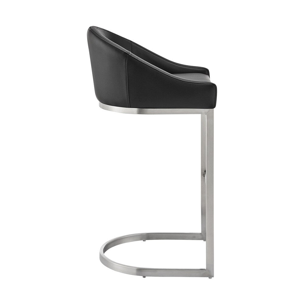 Armen Living - Katherine 26in Counter Stool in Brushed Stainless Steel with Black Faux Leather - LCKABABSBLK26 veiw 3