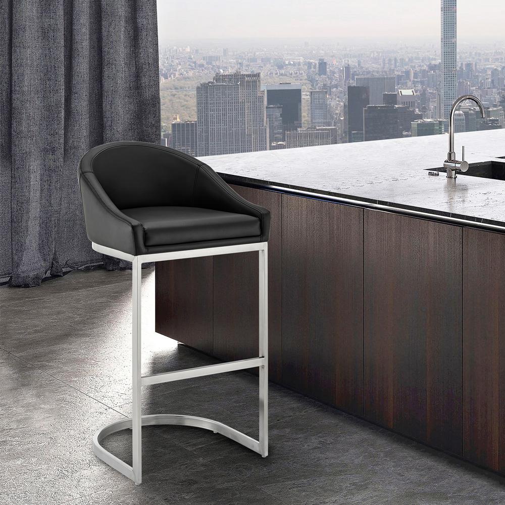 Armen Living - Katherine 26in Counter Stool in Brushed Stainless Steel with Black Faux Leather - LCKABABSBLK26 veiw 7