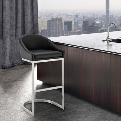 Armen Living - Katherine 26in Counter Stool in Brushed Stainless Steel with Black Faux Leather - LCKABABSBLK26 veiw 7