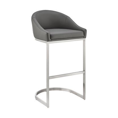 Armen Living - Katherine 30in Bar Stool in Brushed Stainless Steel with Gray Faux Leather - LCKABABSGRY30 veiw 1