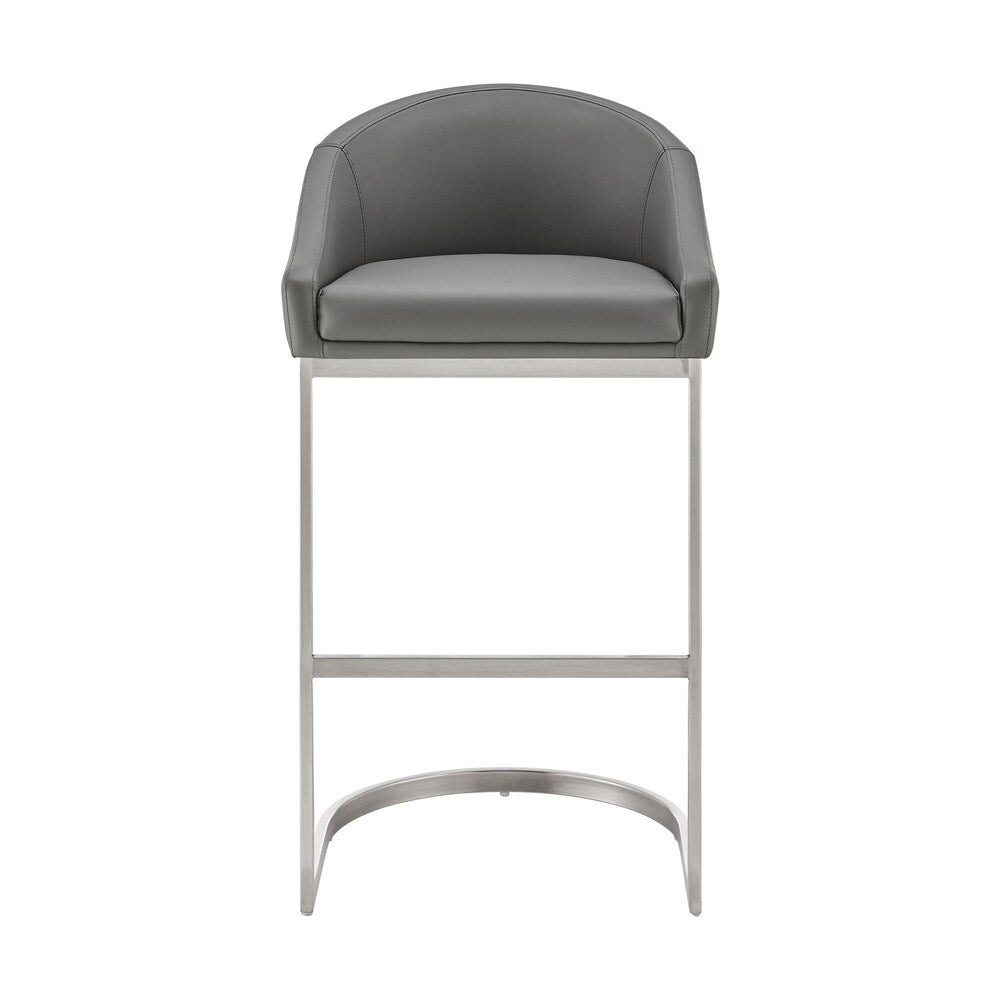 Armen Living - Katherine 30in Bar Stool in Brushed Stainless Steel with Gray Faux Leather - LCKABABSGRY30 veiw 2