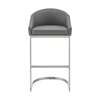 Armen Living - Katherine 30in Bar Stool in Brushed Stainless Steel with Gray Faux Leather - LCKABABSGRY30 veiw 2