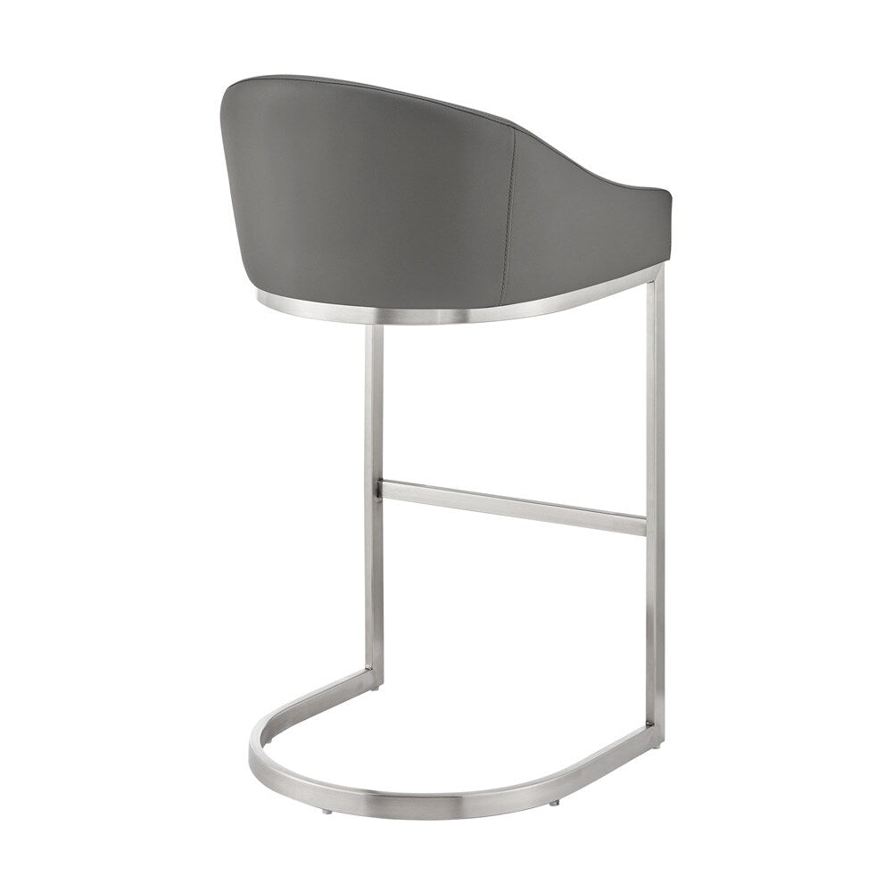 Armen Living - Katherine 30in Bar Stool in Brushed Stainless Steel with Gray Faux Leather - LCKABABSGRY30 veiw 4