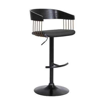 Armen Living - Larisa Adjustable Black Wood Bar Stool in Black Faux Leather with Golden Bronze and Black Metal - LCLABABLKBLK veiw 1
