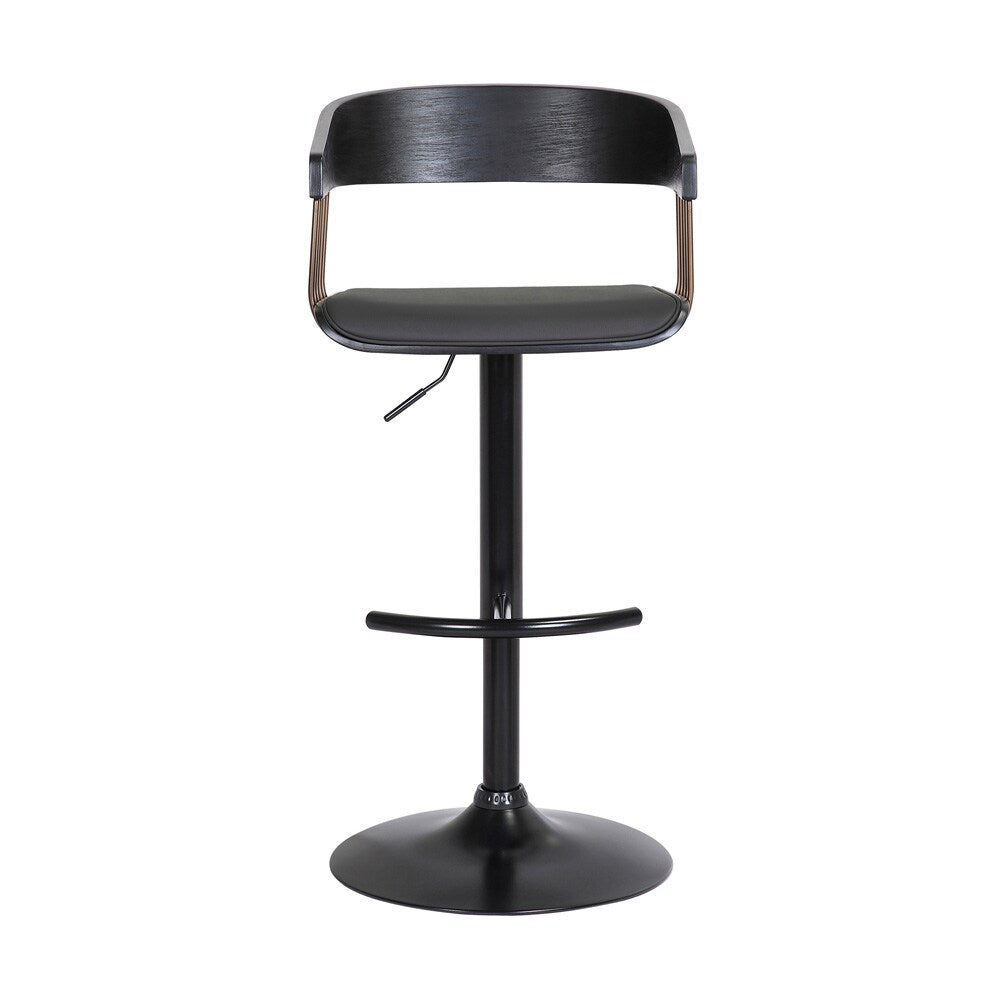 Armen Living - Larisa Adjustable Black Wood Bar Stool in Black Faux Leather with Golden Bronze and Black Metal - LCLABABLKBLK veiw 2
