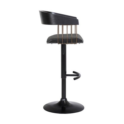 Armen Living - Larisa Adjustable Black Wood Bar Stool in Black Faux Leather with Golden Bronze and Black Metal - LCLABABLKBLK veiw 3