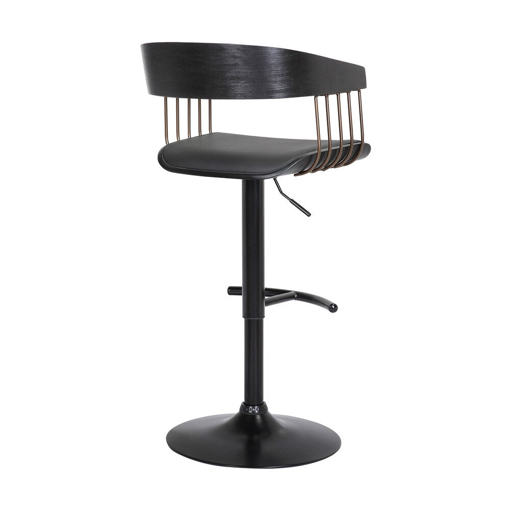 Armen Living - Larisa Adjustable Black Wood Bar Stool in Black Faux Leather with Golden Bronze and Black Metal - LCLABABLKBLK veiw 4