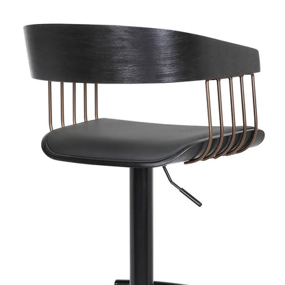 Armen Living - Larisa Adjustable Black Wood Bar Stool in Black Faux Leather with Golden Bronze and Black Metal - LCLABABLKBLK veiw 5