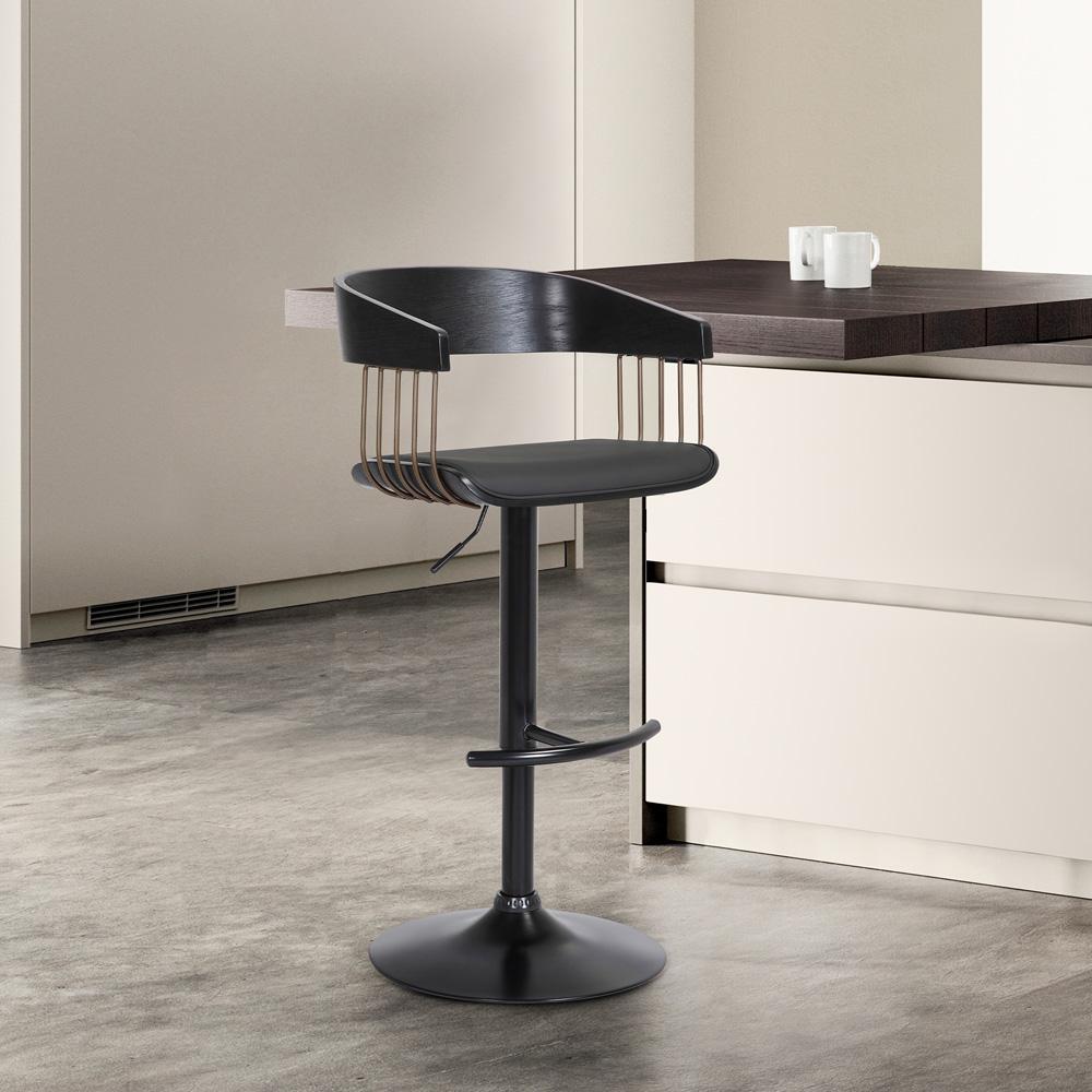 Armen Living - Larisa Adjustable Black Wood Bar Stool in Black Faux Leather with Golden Bronze and Black Metal - LCLABABLKBLK veiw 7