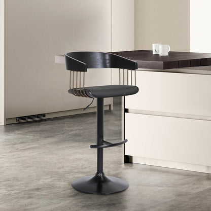 Armen Living - Larisa Adjustable Black Wood Bar Stool in Black Faux Leather with Golden Bronze and Black Metal - LCLABABLKBLK veiw 7