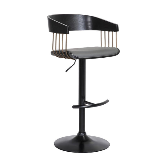 Armen Living - Larisa Adjustable Black Wood Bar Stool in Gray Faux Leather with Golden Bronze and Black Metal - LCLABABLKGRY veiw 1