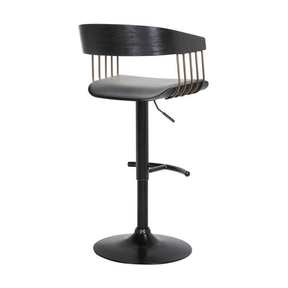 Armen Living - Larisa Adjustable Black Wood Bar Stool in Gray Faux Leather with Golden Bronze and Black Metal - LCLABABLKGRY veiw 4