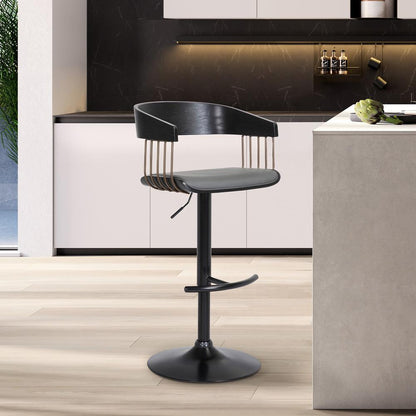 Armen Living - Larisa Adjustable Black Wood Bar Stool in Gray Faux Leather with Golden Bronze and Black Metal - LCLABABLKGRY veiw 7