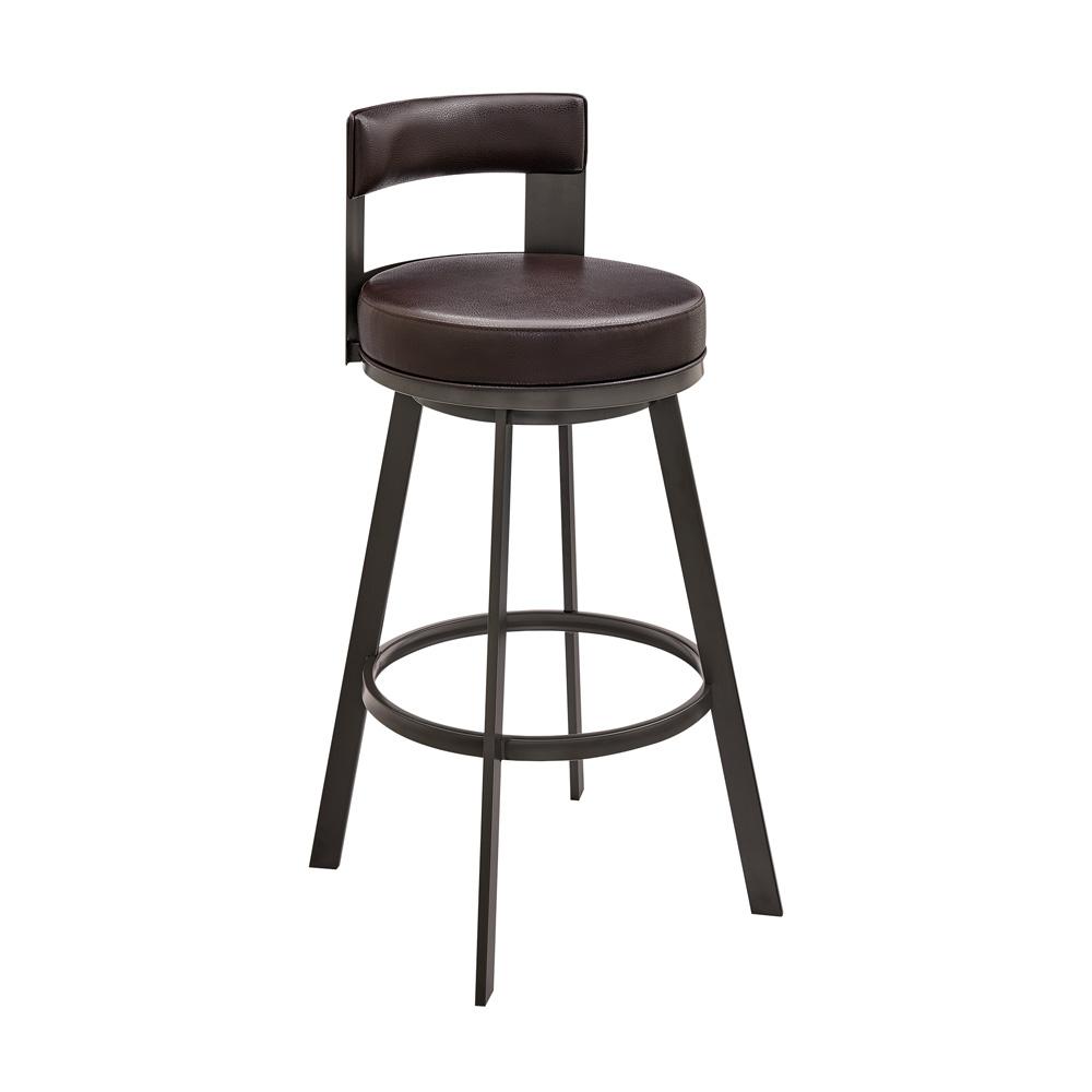 Armen Living - Lynof Swivel Counter Stool in Brown Metal with Brown Faux Leather - 840254335448 veiw 1