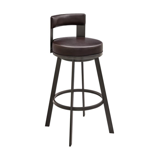Armen Living - Lynof Swivel Counter Stool in Brown Metal with Brown Faux Leather - 840254335448 veiw 1