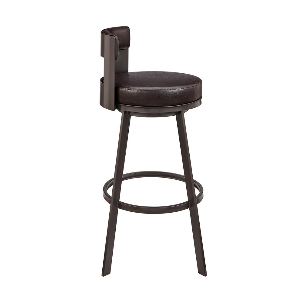 Armen Living - Lynof Swivel Counter Stool in Brown Metal with Brown Faux Leather - 840254335448 veiw 3